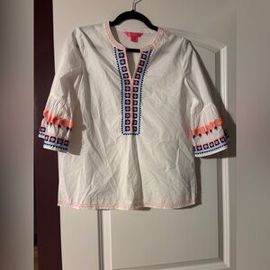 Lilly Pulitzer White Blouse with Blue and Orange Details